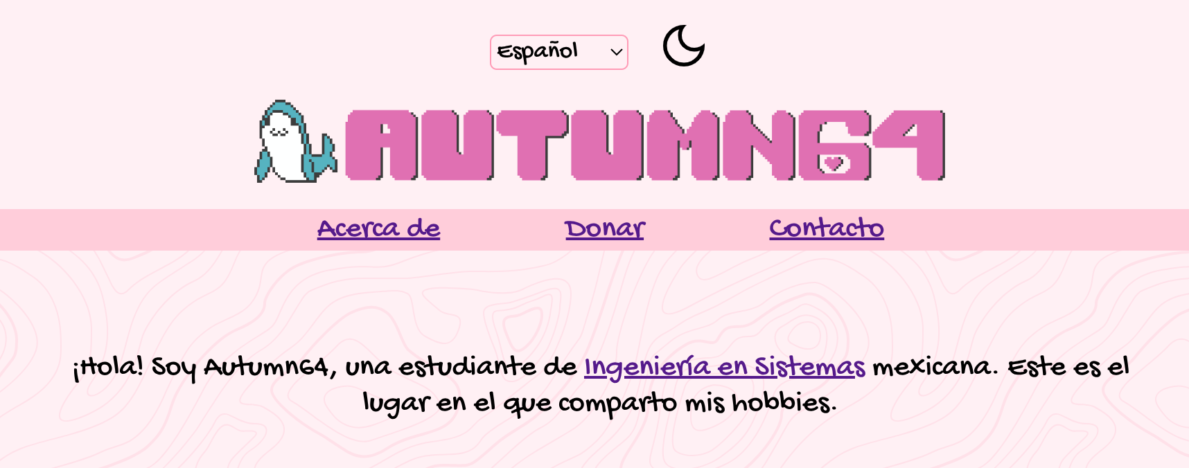 Captura de pantalla de mi página web con el tema claro aplicado en un color rosa claro.